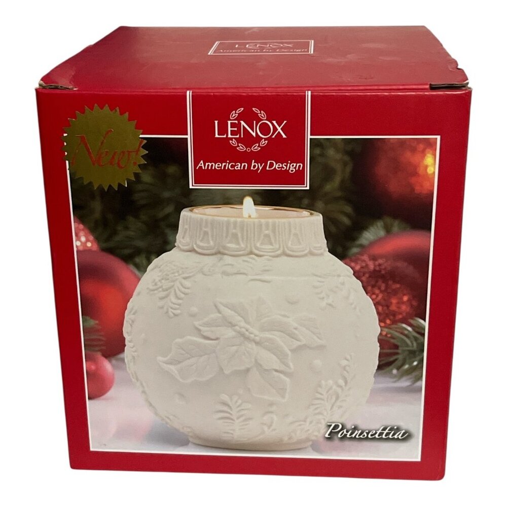 Lenox Ornamental Glow Poinsettia Votive Candle Holder 4 Inch Ivory Porcelain